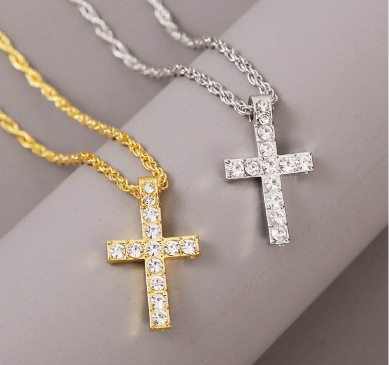 Cross Pendant Necklaces For Women Men Punk Hiphop Rope Chain On Neck Rapper Jewelry - Velora