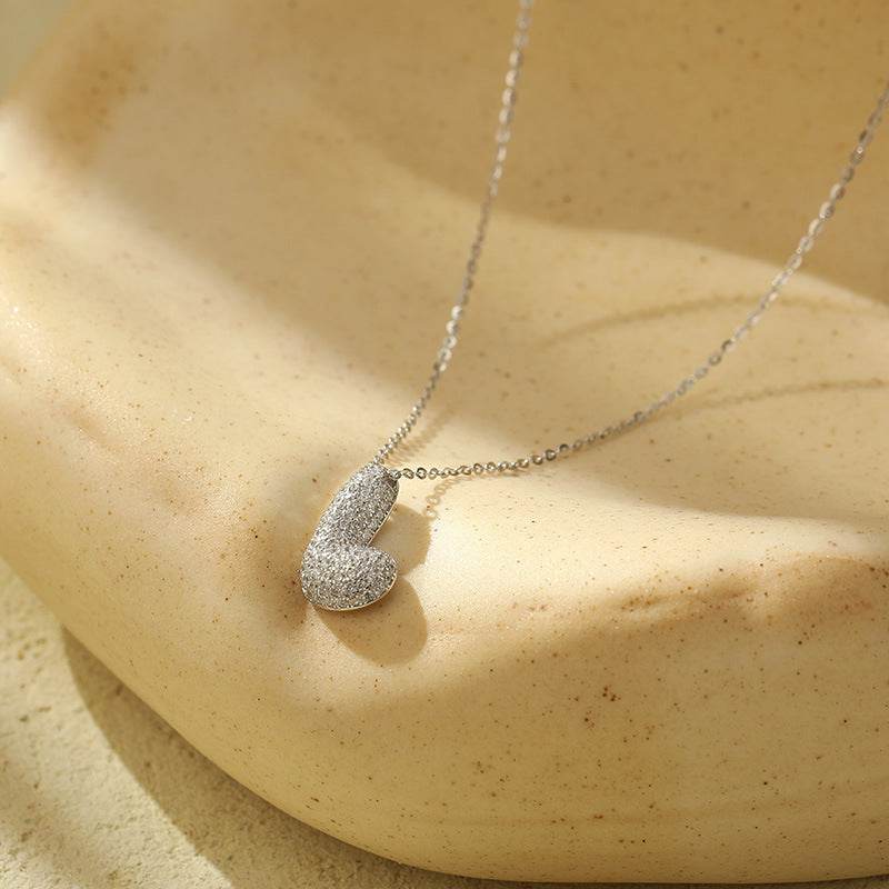 Silver 26 Letter Bubble Necklace For Women Full Diamond - Velora