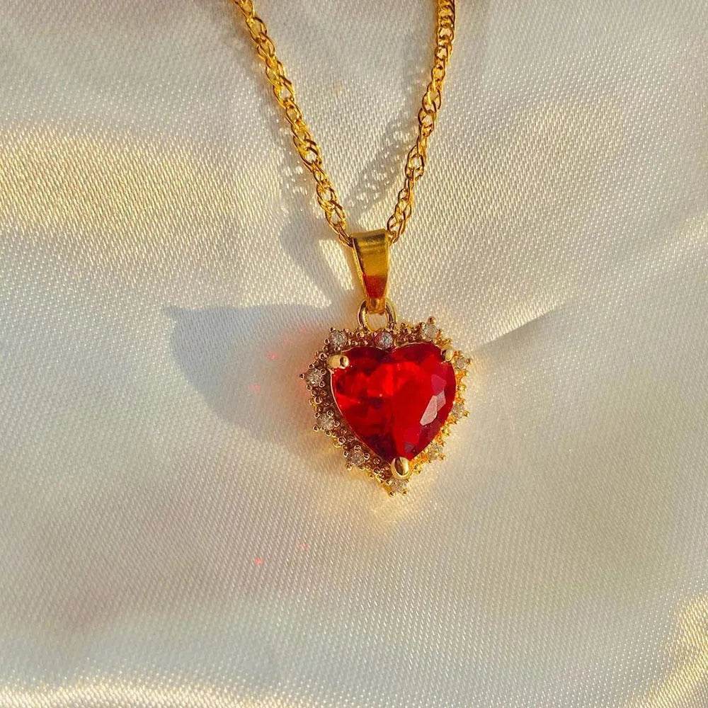 Colorful Rhinestones Heart-shped Necklace Love Gold Clavicle Chain Ins Personalized Jewelry For Women Valentine's Day - Velora