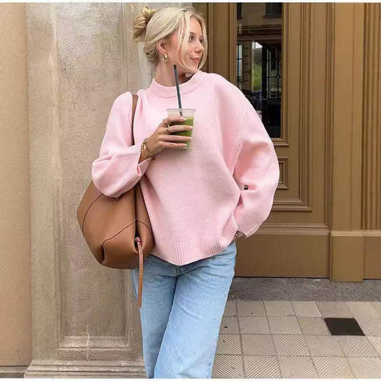 Sweet Crew Neck Pullover Sweater Winter Fashion Loose Long-sleeved Tops For Women Clothing - Velora