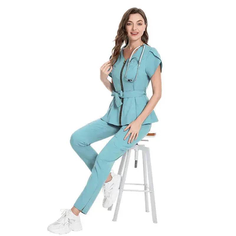 Nurse Lace-up Waist Retraction Surgical Gowns Female Separate Suit Hospital Short Sleeve Brush Hand Clothes Hand Washing Clothes - Velora