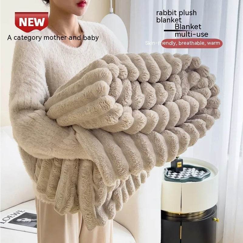 Soft Wind Bubble Velvet Blanket Warm Solid Rabbit Fur Blankets Double-sided Thickening Cover Throw Warm Fur Blanket - Velora
