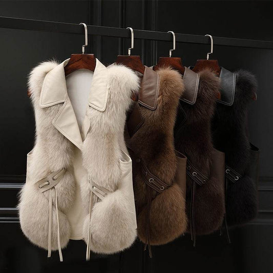 Fur Vest Short Coat Autumn And Winter New Patchwork Winter Fox Fur Jacket Women Short Artificial Fur Coat Elegant Female Warm Vest - Velora