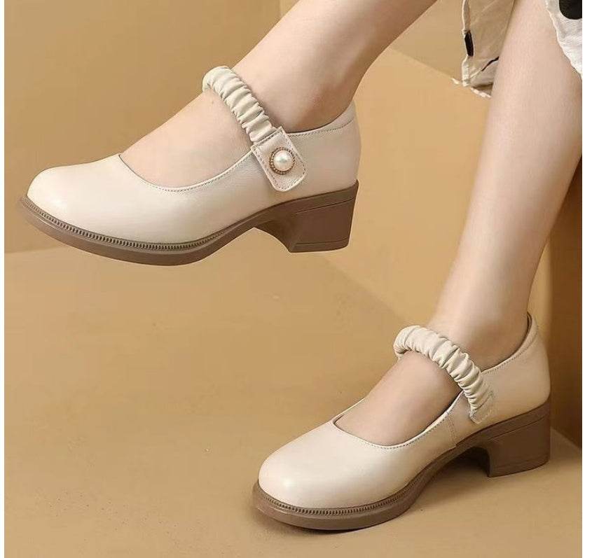 Mary Jane Leather Shoes Women's Pearl Japanese Style - Velora