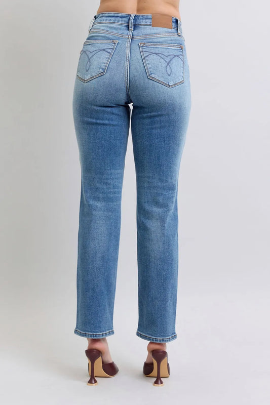 Judy Blue Full Size Run Vintage Wash Thermal Straight Jeans - Velora