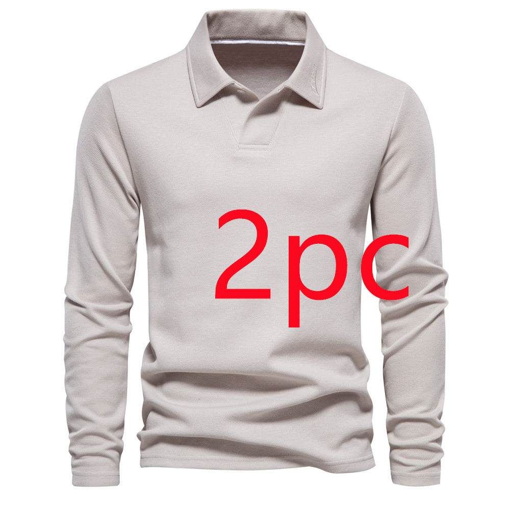 Fashion Lapel Long-sleeved Polo Shirt Men's Casual Solid Color Tops Clothing - Velora