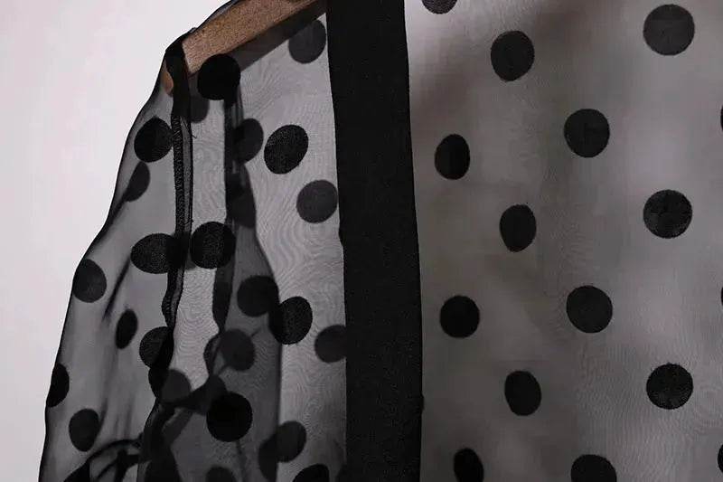 Middle East Apparel Women's Cross-border Polka Dot Perspective Cardigan Long Shawl Open Front Abaya Kimono Abaya for Dubai Turkey Women Two piece - Velora