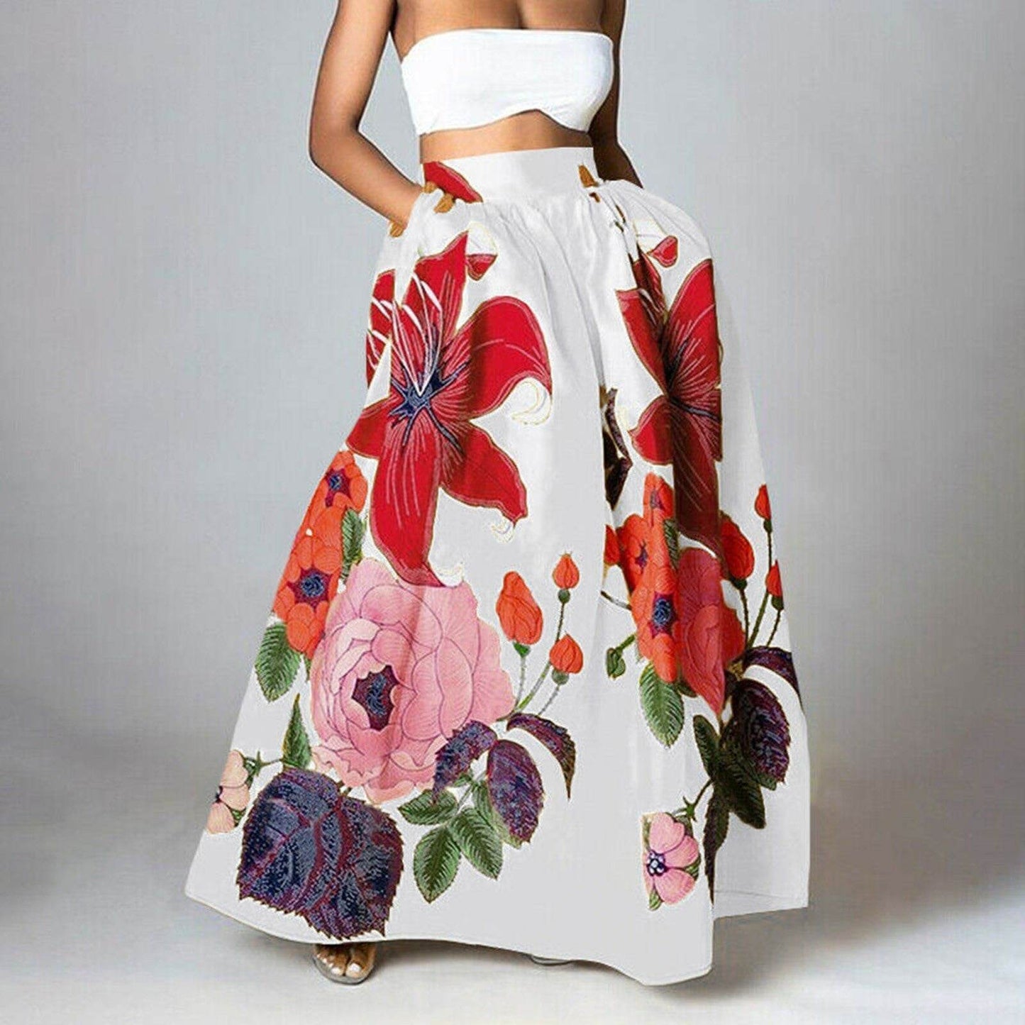 High Waist Maxi Prairie Floral Long Summer Skirt - Velora