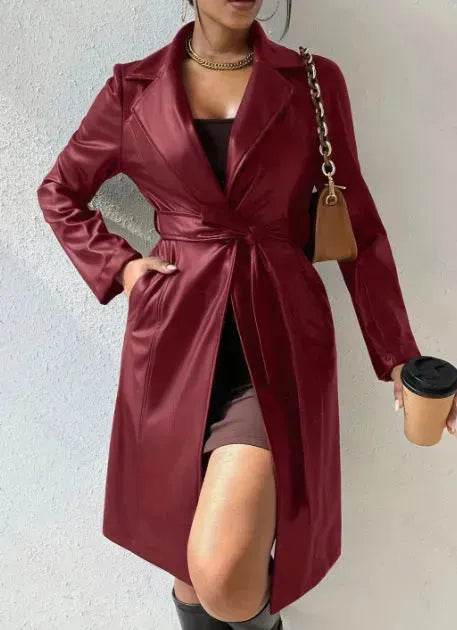 Fashionable Longline leather overcoat Jacket for women - Velora