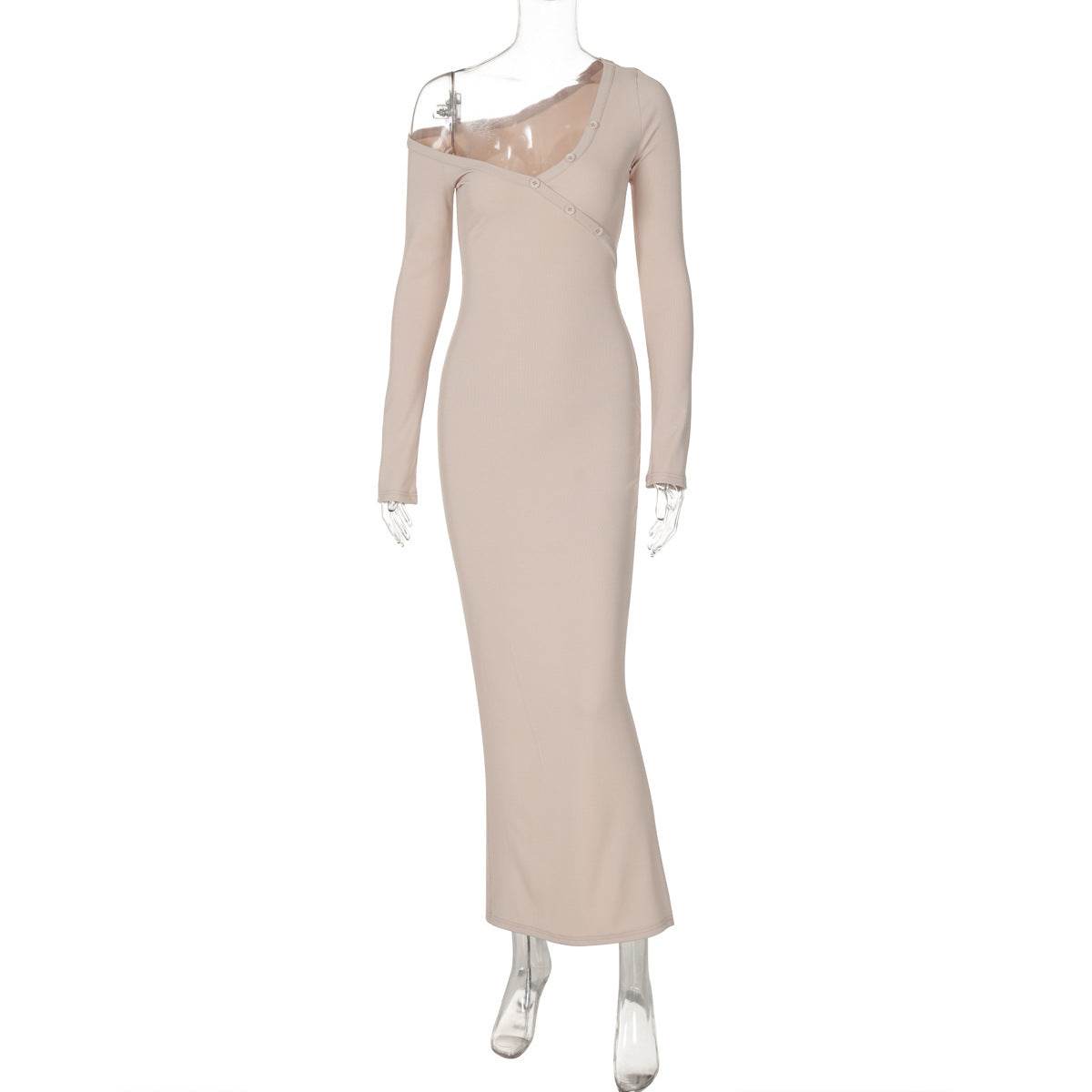 Women's Irregular Slant Shoulder Back Slit Long Dress - Velora
