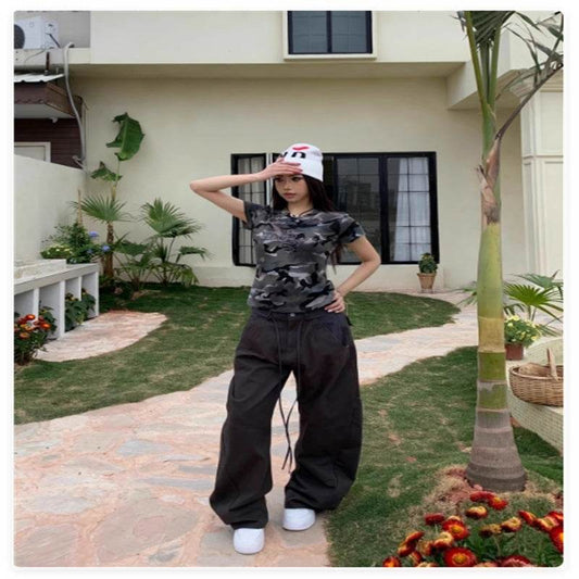 Retro Camouflage Printed Short Sleeved T-shirt For Women - Velora