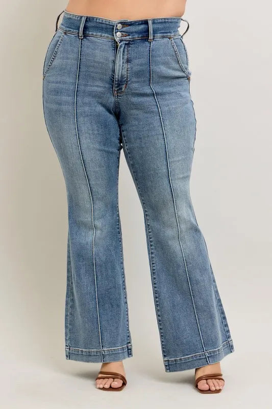 Judy Blue Full Size High-Waist Flare Denim Jeans with Front Seam Detail Plus Size - Velora