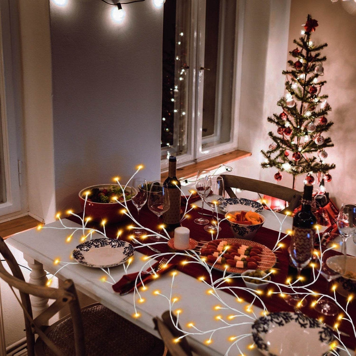 1Pc 7.87FT Lighted Birch Garland Lighted Twig Vine Lights 144LED Birch Garland With Lights String Light With Timer 8 Modes IP45 Waterproof For Christmas Fireplace Home Decoration - Velora