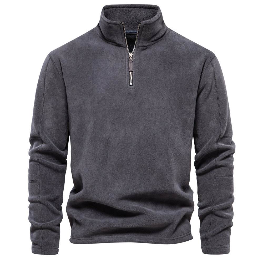 Fashion Personality Stand-collar Zippered Sweatshirt With Fleece Winter Casual Pullover Top Men's Clothing - Velora