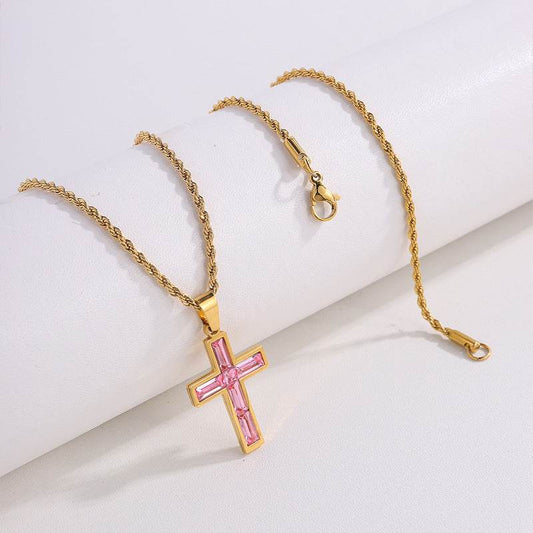 Fashion Jewelry European And American Ing Style Diamond Cross Necklace Unique No Color Fading - Velora