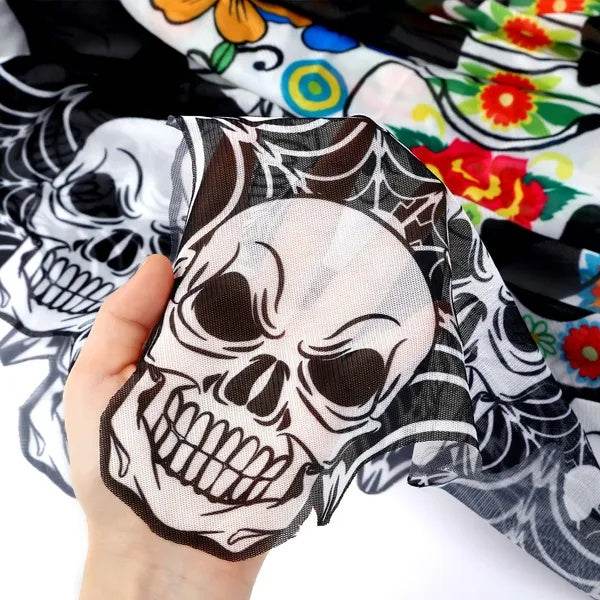 Halloween Skeleton Poncho, Lace Skeleton Halloween Costume Poncho Day Of The Dead Poncho For Women - Velora