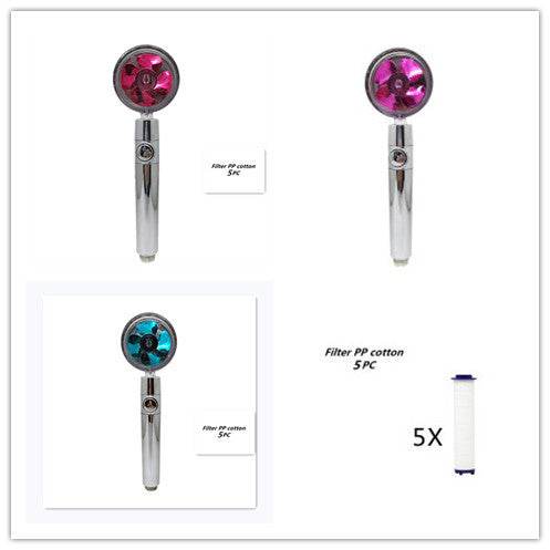 Propeller Driven Shower Head With Stop Button And Cotton Filter Turbocharged High Pressure Handheld Shower Nozzle - Velora