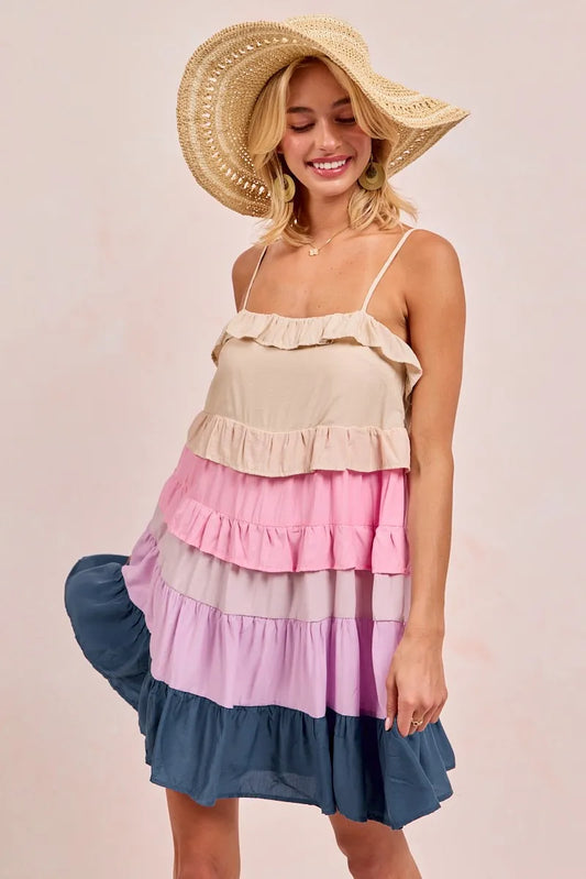BiBi Color Blocked Tiered Dress - Velora