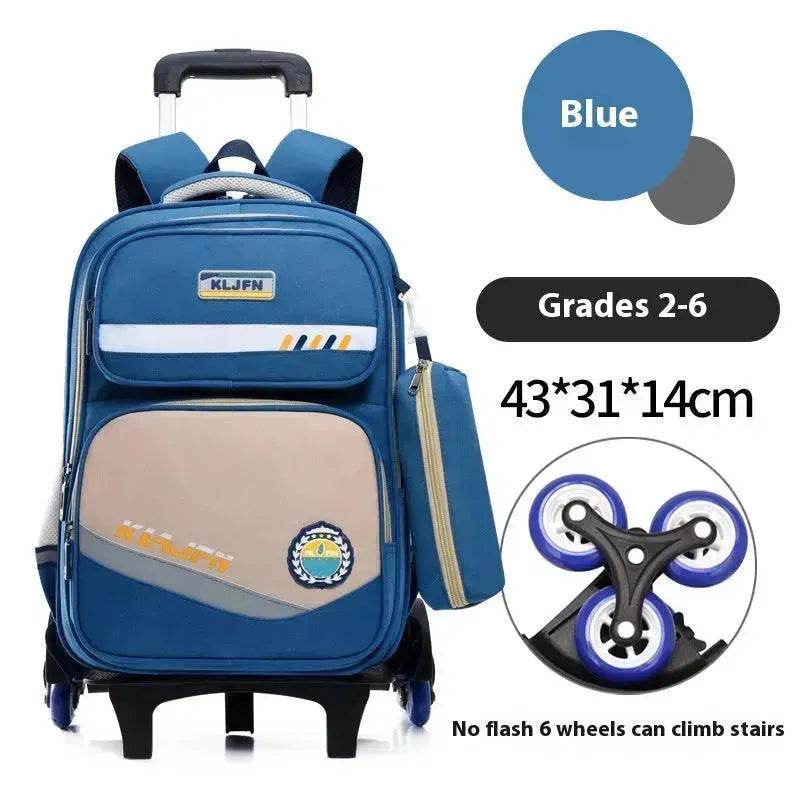 Portable Burden Alleviation Bull Wheel Trolley Schoolbag Bookbag for Boy and Girl - Velora