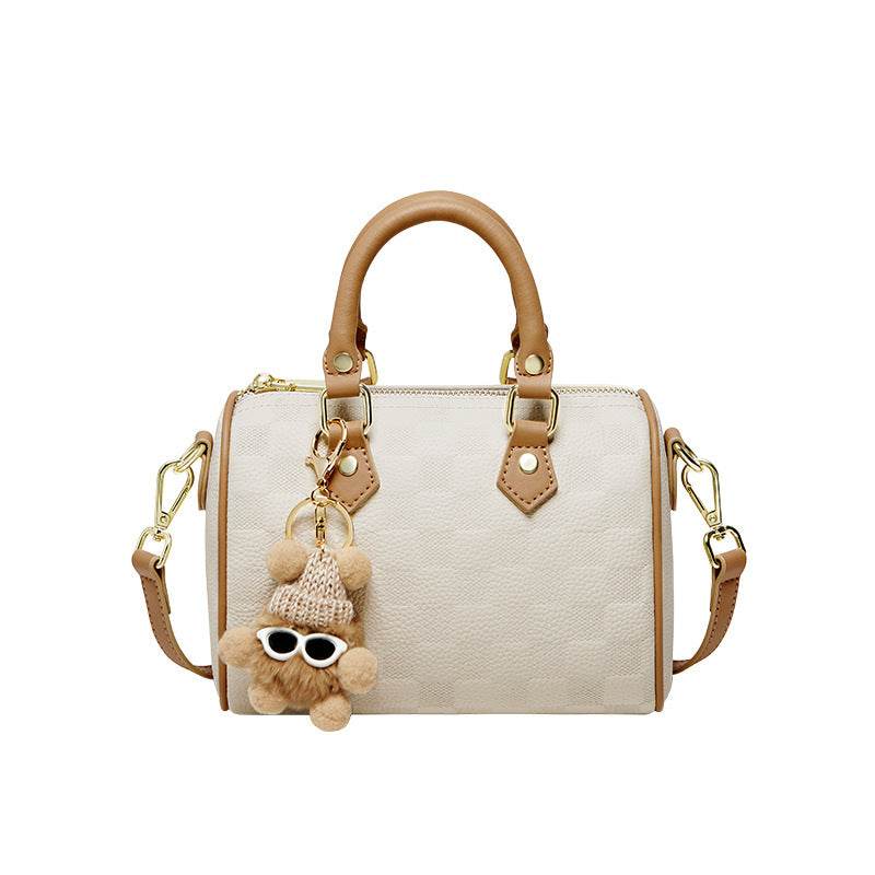 White Boston Pillow Bag Genuine Leather Crossbody - Velora