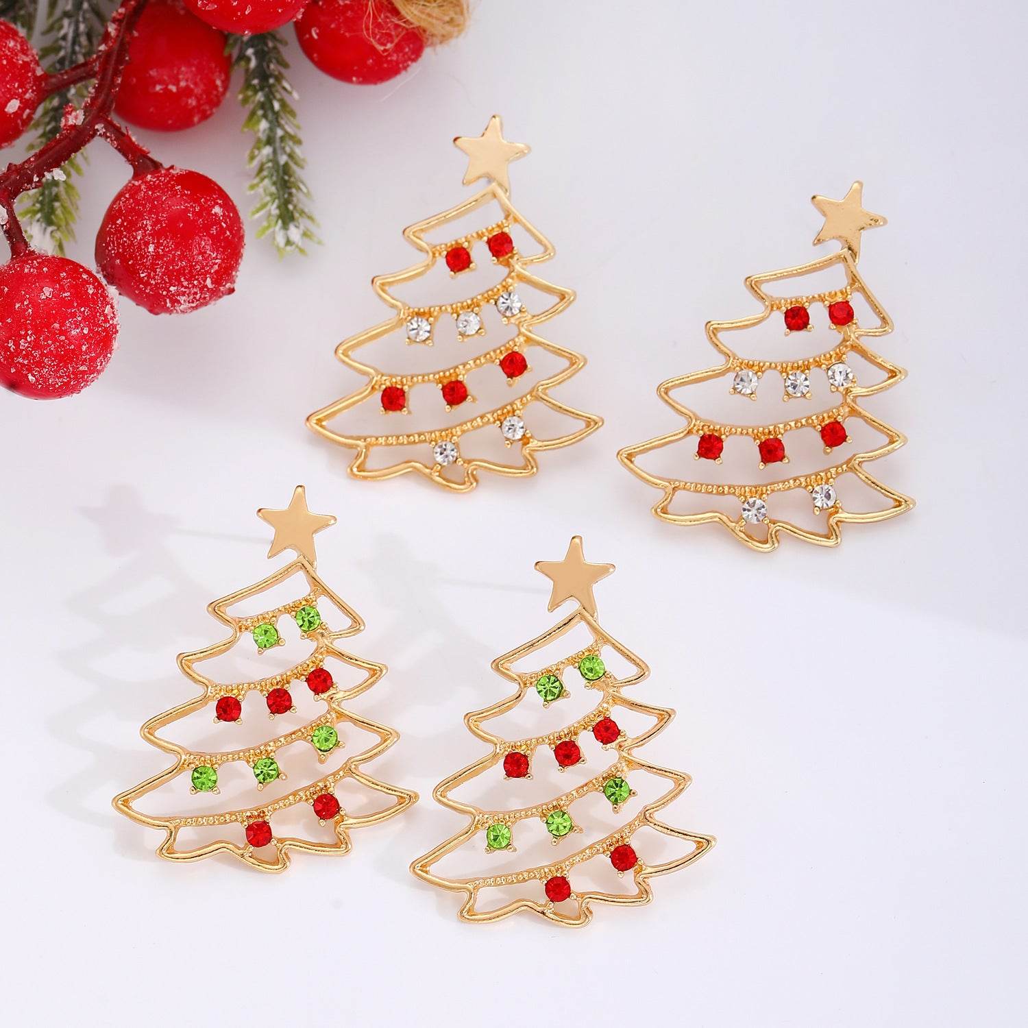 Christmas Earrings With Christmas Tree Colorful Zircon Christmas Tree Earrings For Women Personality Earrings Party Jewelry Christmas Gift - Velora