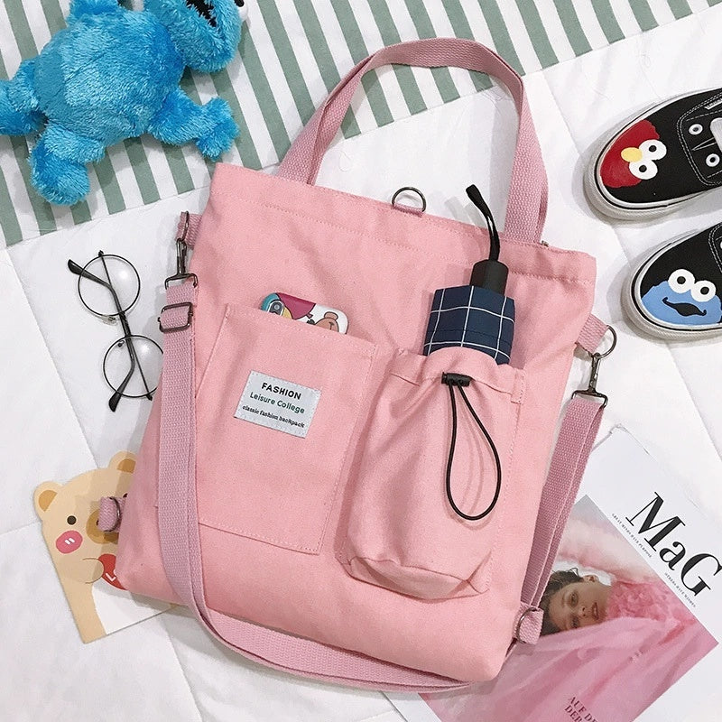 Harajuku Canvas Bags Students Handbag With Pockets Preppy Buckpack Shoulder Bag For Women Shoolbags - Velora