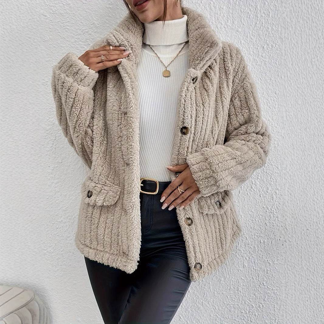 New Double-sided Velvet Button Cardigan Casual Coat - Velora