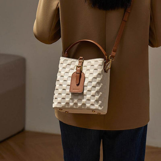 Cowhide Bucket Niche Design Shoulder Commuter Crossbody Bag - Velora