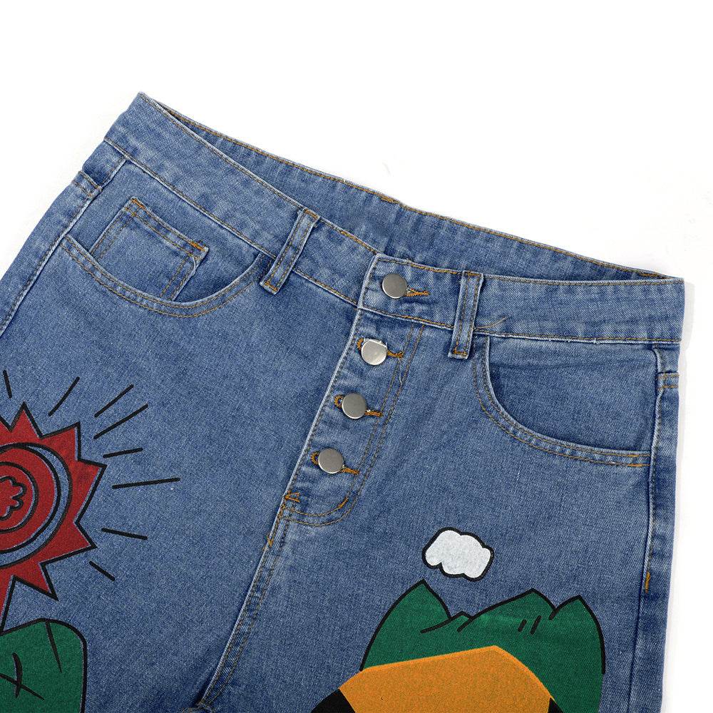 Cartoon Printed Jeans Pants Trousers For Women