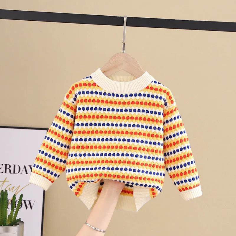 Children Rainbow Stripes Baby Round Neck Pullover Sweater Kids - Velora