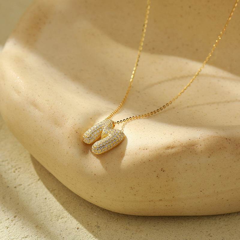 Silver 26 Letter Bubble Necklace For Women Full Diamond - Velora