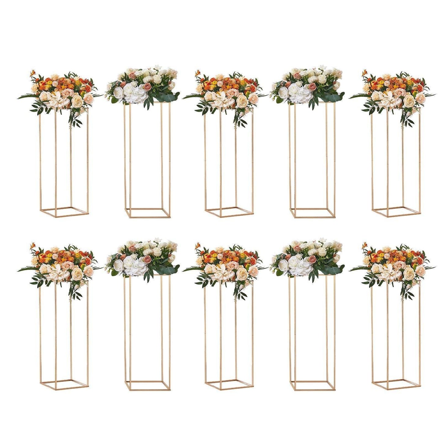 10PCS 31.5inch High Wedding Flower Stand, With Acrylic Laminate,Metal Vase Column Geometric Centerpiece Stands, Gold Rectangular Floral Display Rack For Events Reception, Party Decoration - Velora