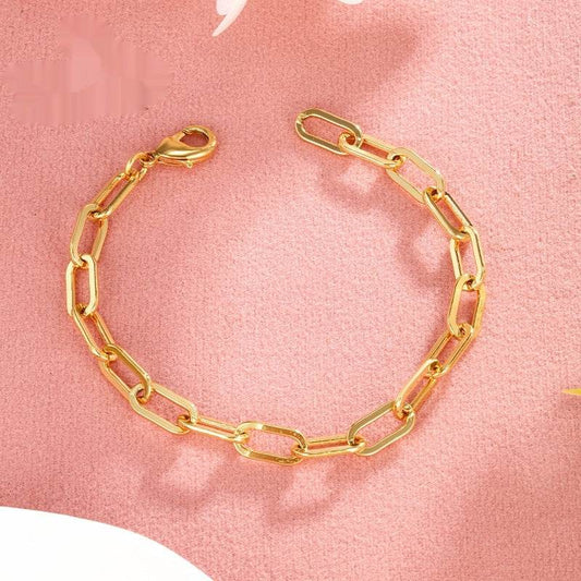 Alloy Gold-plated Oval Chain INS Cold Style Simple Golden Chain European And American Bracelets - Velora