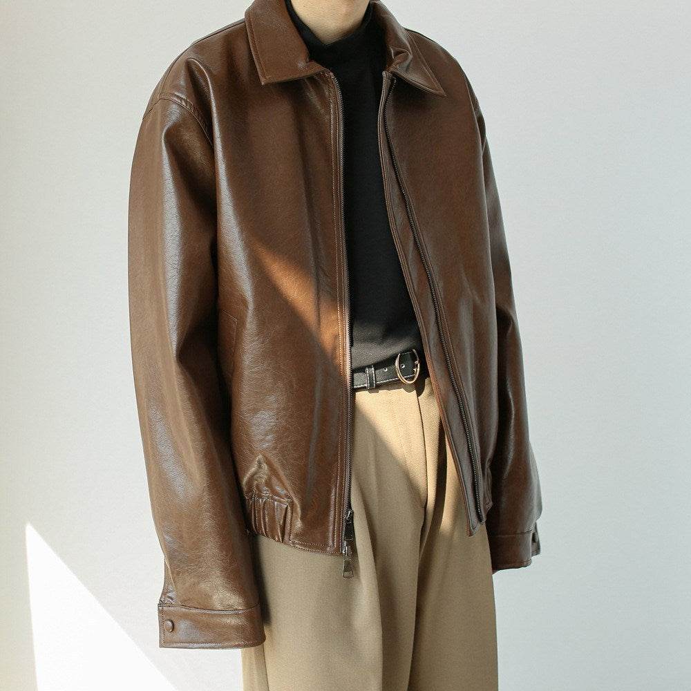 Men's Retro Short Personalized Leather Coat - Velora