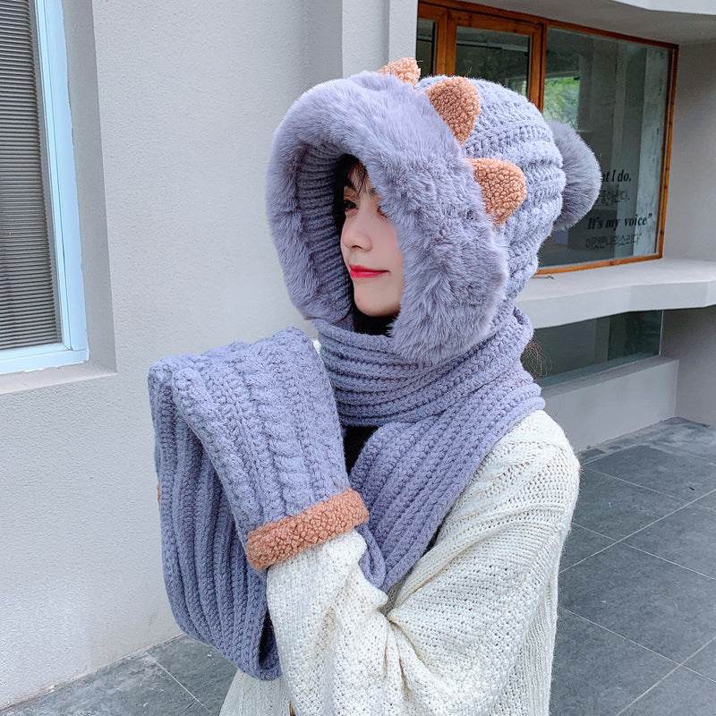 Winter Knitted Wool Scarf Hat Gloves In One Of Three Sets - Velora