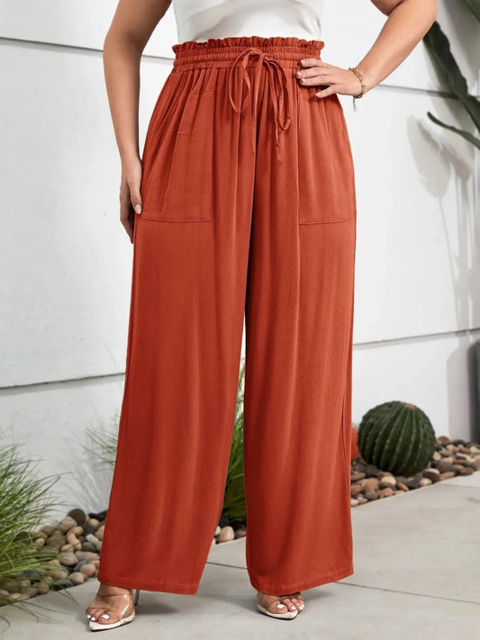 Plus Size High Waist Wide Leg Drawstring Pants - Velora