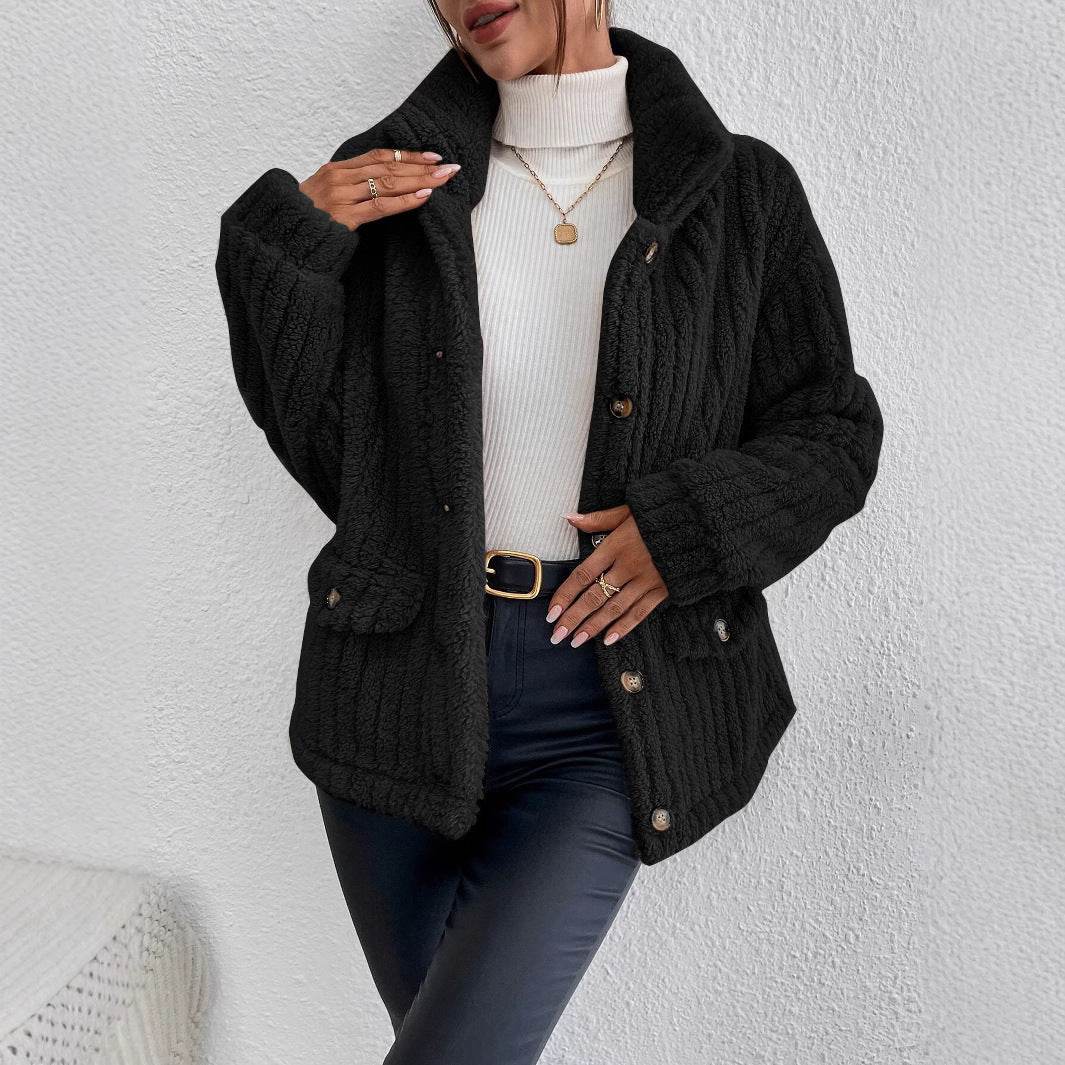 New Double-sided Velvet Button Cardigan Casual Coat - Velora