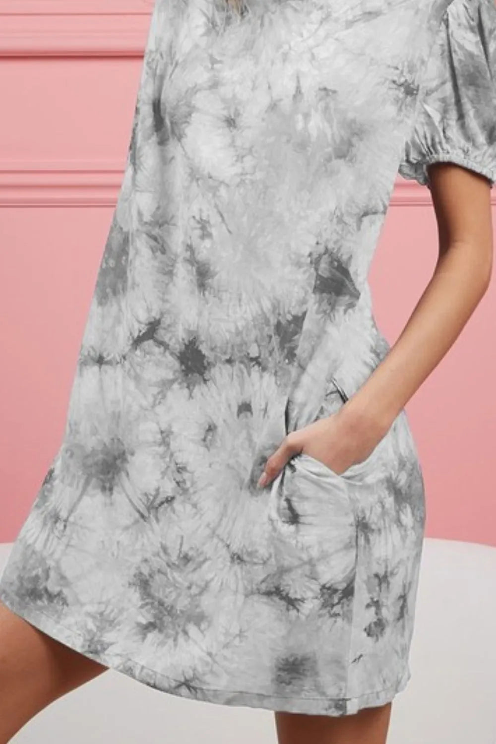 BiBi Puff Sleeve With Side Pockets Tie Dye Dress - Velora