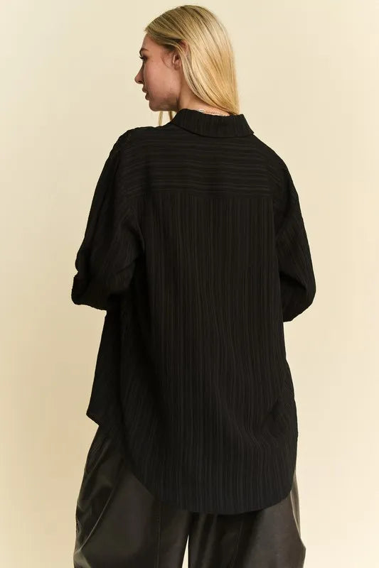 Davi & Dani Crinkled Jacquard Button Down Shirt - Velora