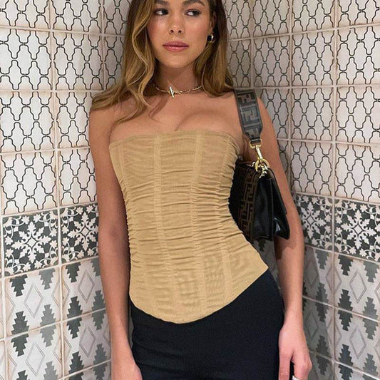 Skinny Sleeveless Tube Top Women Summer New Mesh Crop Corset Tank Party Streetwear Chest - Velora
