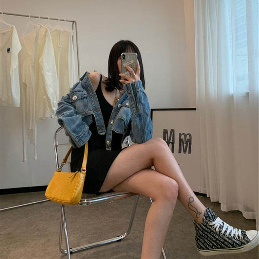 Light Blue crop Denim Jacket For Women - Velora