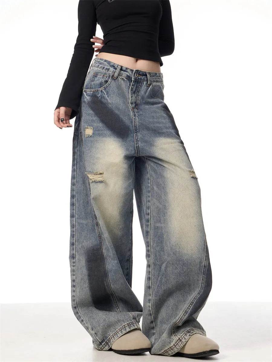 Splash Ink Ripped Machete Baggy Jeans Pant For Women Loose-fitting Wide-leg Trousers - Velora