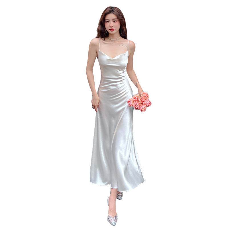 Acetate Strap Fairy Satin Sleeveless Dress Formal Dress - Velora