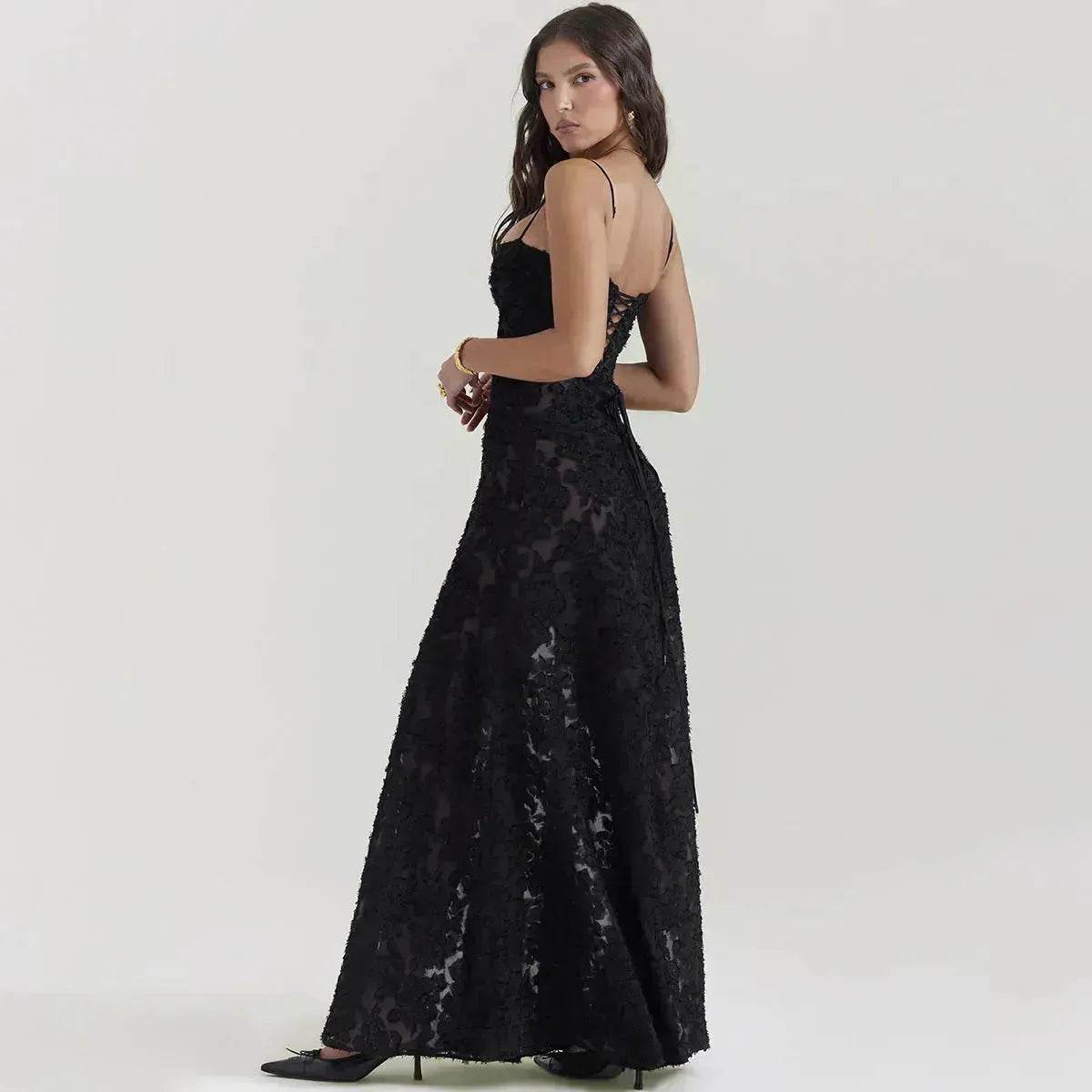 Fashion Suspender Lace Long Dress Summer Strapless Collar Elegant Evening Dresses For Women - Velora