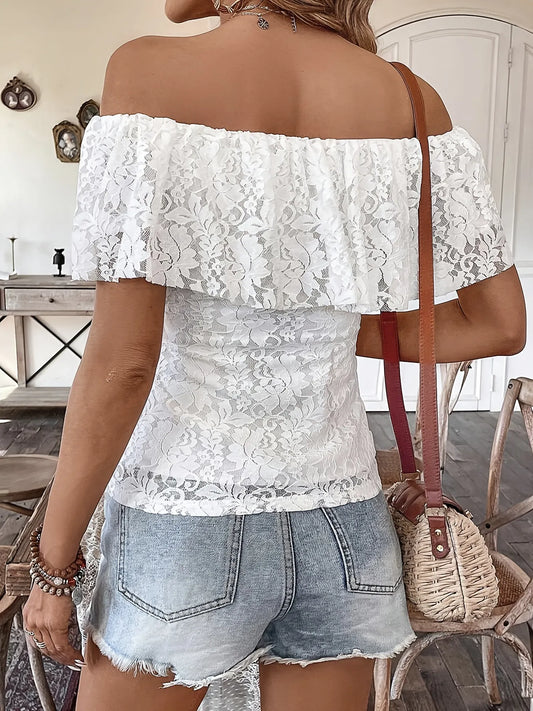 Off Shoulder Lace Ruffle Blouse - Velora