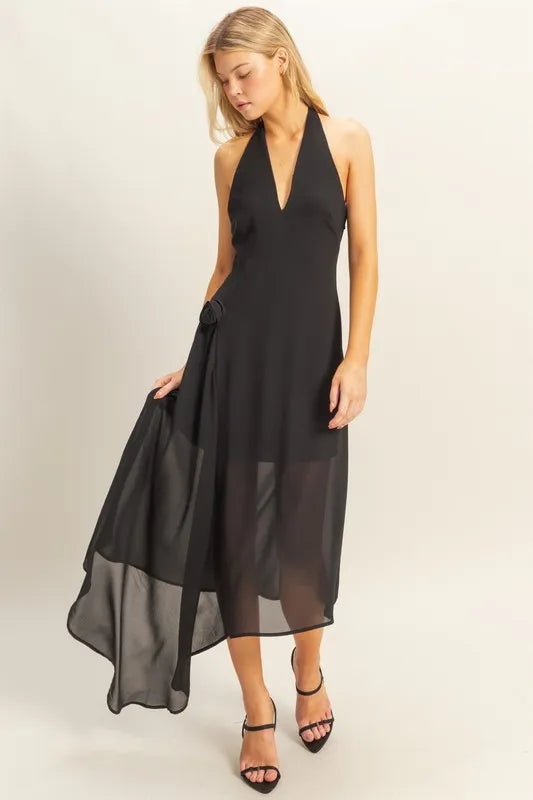 HYFVE Chiffon Halter Asymmetrical Hem Dress - Velora