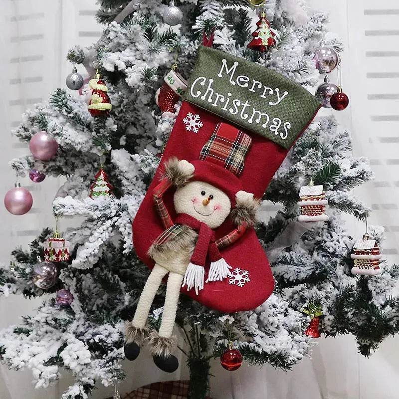 2024 New Year Xmas Big Stockings Set Decorations Christmas 3D Plush Big Sock Christmas Tree Pendant Decorating Supplies - Velora