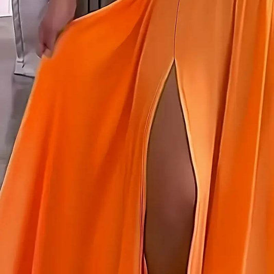 Elegant V Neck Summer Maxi Slit Dress Spaghetti Strap High Slit Long Dress - Velora