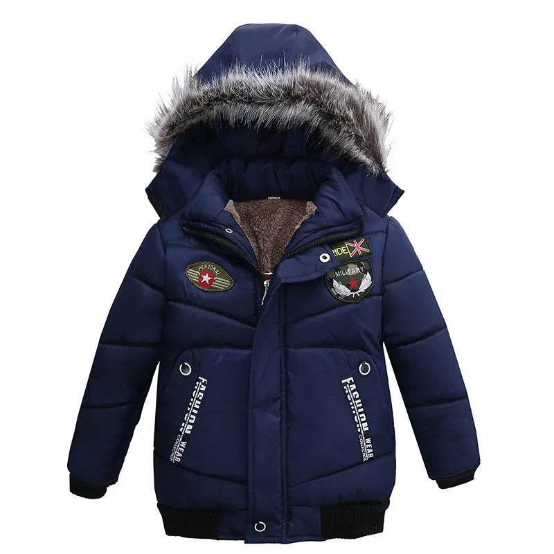 Small Medium-Sized Boys Cotton-Padded Fur Hoodie Winter Jackets for kids - Velora