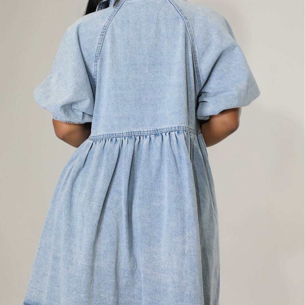 Women's Casual Cardigan Lapel Shirt Denim Dress - Velora